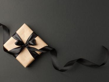 Copper Wrapped Boxed Gift with Black Bow Ribbon