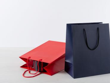 Red and Blue Retail Bag Packaging and Scarf